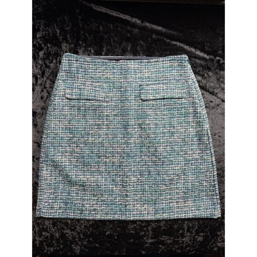LOFT Petites 2P Blue Green Multicolor Tweed Mini Skirt Lined Side Zip SP23